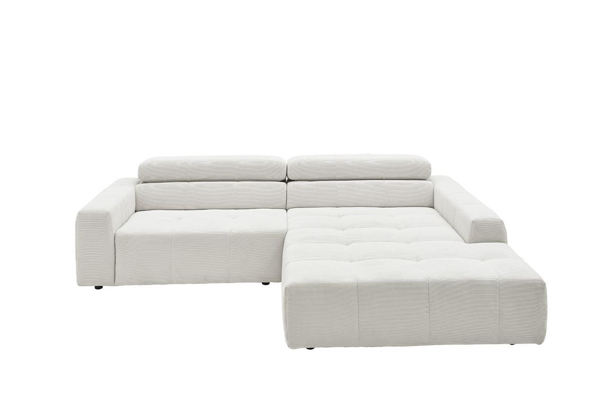 ECKSOFA MIT MOTORISCHEM SITZVORZUG RENO Weiß Cord Relaxfunktion - Schwarz/Weiß, Kunststoff/Textil (258/217cm) - KAWOLA