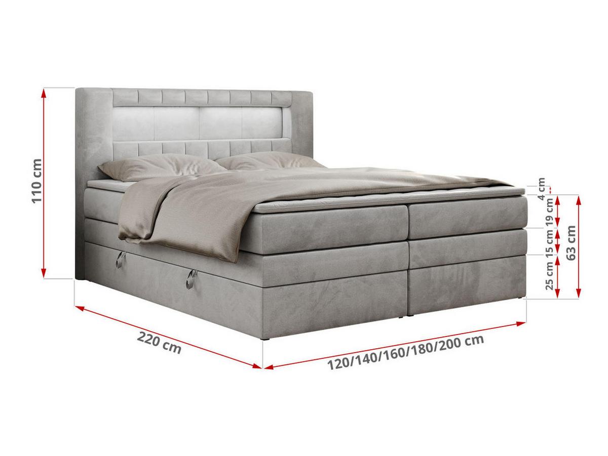 BOXSPRINGBETT GOLD-5 KING LED 200/200 Hellgrau Velvet - H4 - Hellgrau, Holz/Textil (200/200cm) - MKS