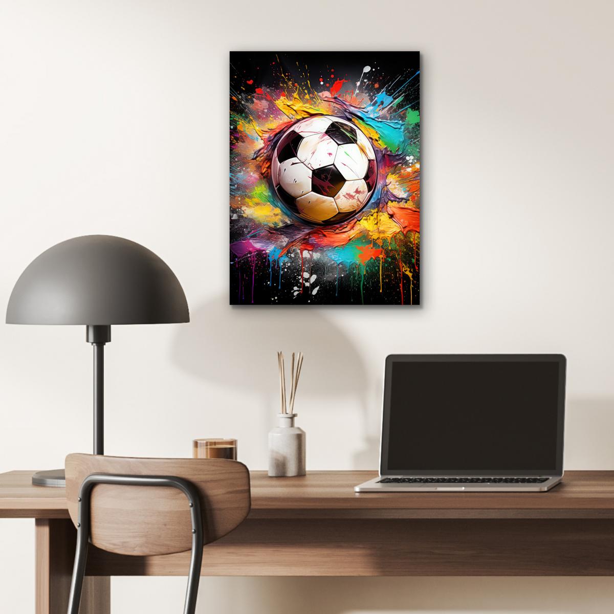 METALLBILD Fußball - Farbe - Farben - Schwarz - Weiß 30x40 cm - Weiß, Metall (30/40cm) - MuchoWow