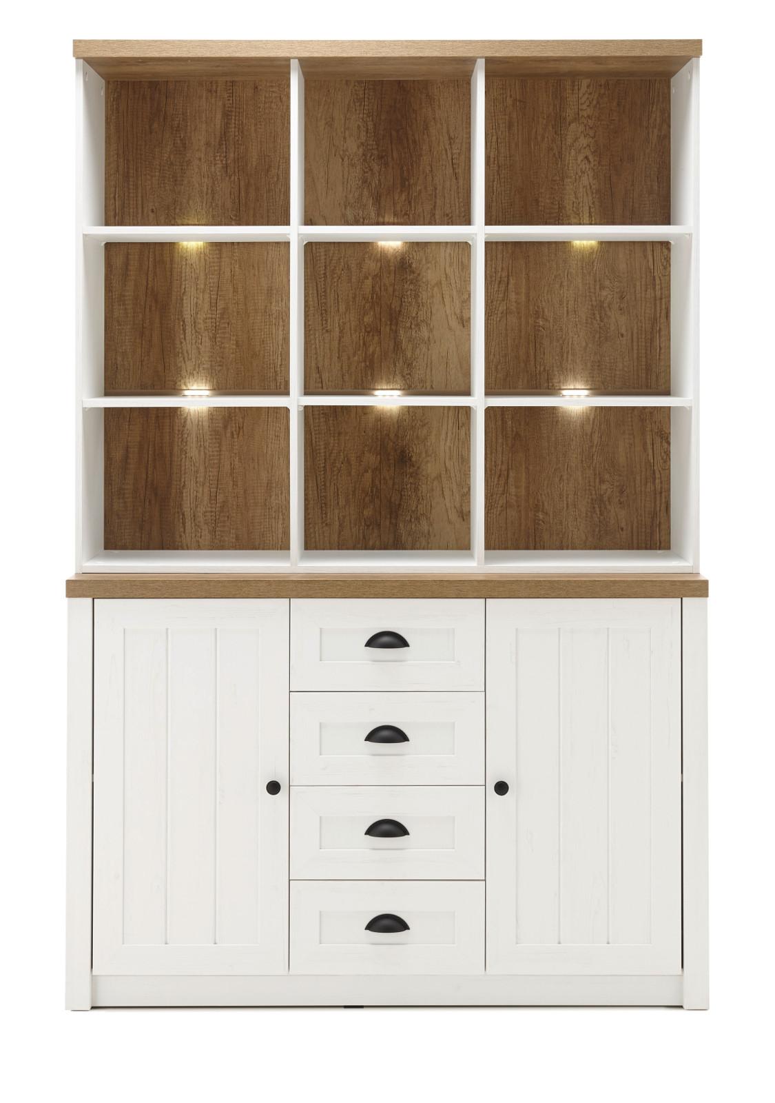 BUFFETSCHRANK weiß Pinie, Eiche hell Landhaus, Buffet 130 x 198 cm - Eichefarben/Schwarz, Holzwerkstoff/Metall (130/198/43cm) - Furn.Design