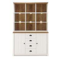 BUFFETSCHRANK weiß Pinie, Eiche hell Landhaus, Buffet 130 x 198 cm - Eichefarben/Schwarz, Holzwerkstoff/Metall (130/198/43cm) - Furn.Design