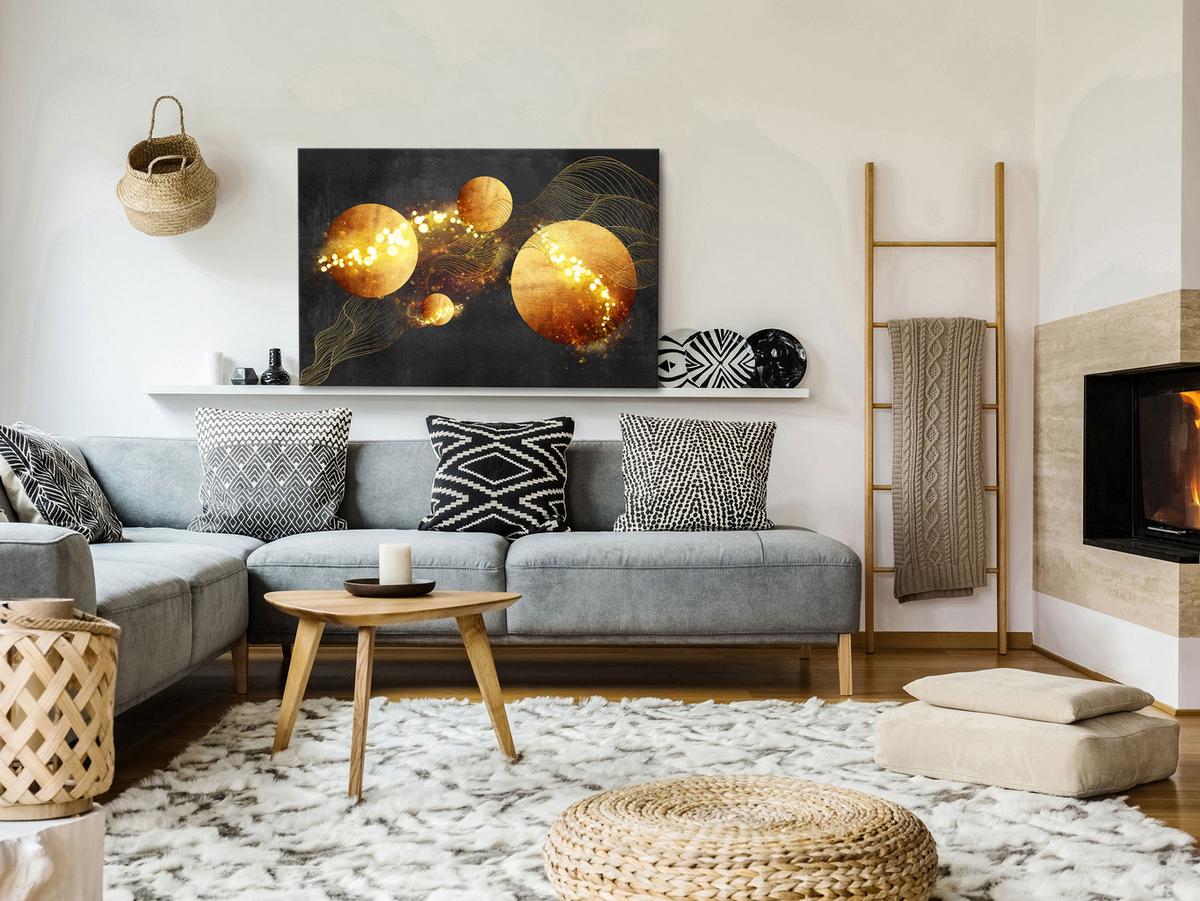 KUNSTDRUCK Schwarz 90/60 cm - Goldfarben/Schwarz, Textil (90/60cm) - KUNSTLOFT