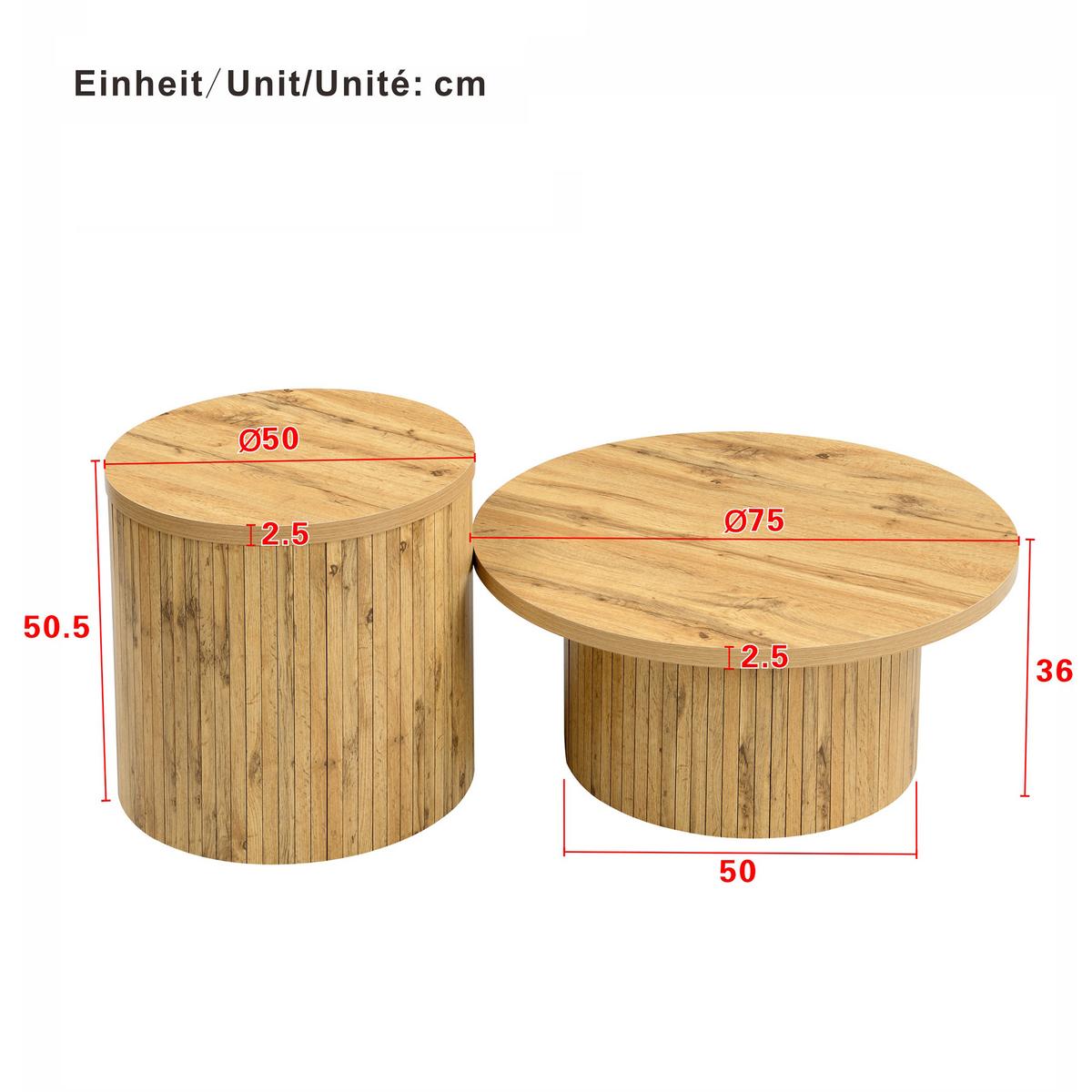 COUCHTISCH-SET Rund Ø75/50 cm Naturholzoptik im Skandi-Design - Naturfarben, Holzwerkstoff (75/75/36cm) - Urban Meuble