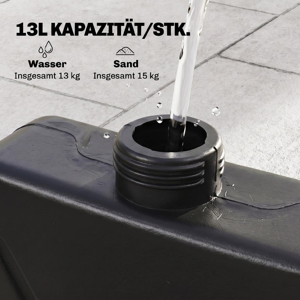 SONNENSCHIRMGEWICHT 4er-Set für Sonnenschirm mit 52 kg Wasser oder 68 kg Sand befüllbar HDPE Schwarz - Schwarz, Kunststoff (48/48cm) - Outsunny
