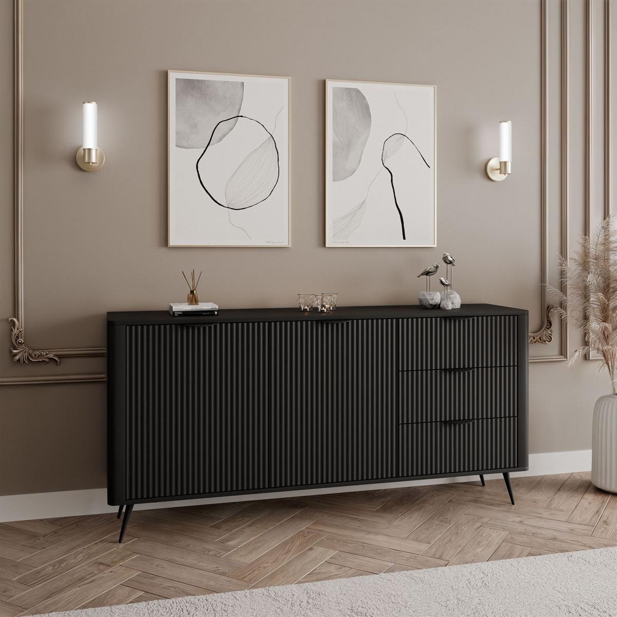 SIDEBOARD SCARLETT 163 2D3S MIT SCHUBLADEN SCHWARZ - Schwarz, Holzwerkstoff (163/81/38cm) - Lookway