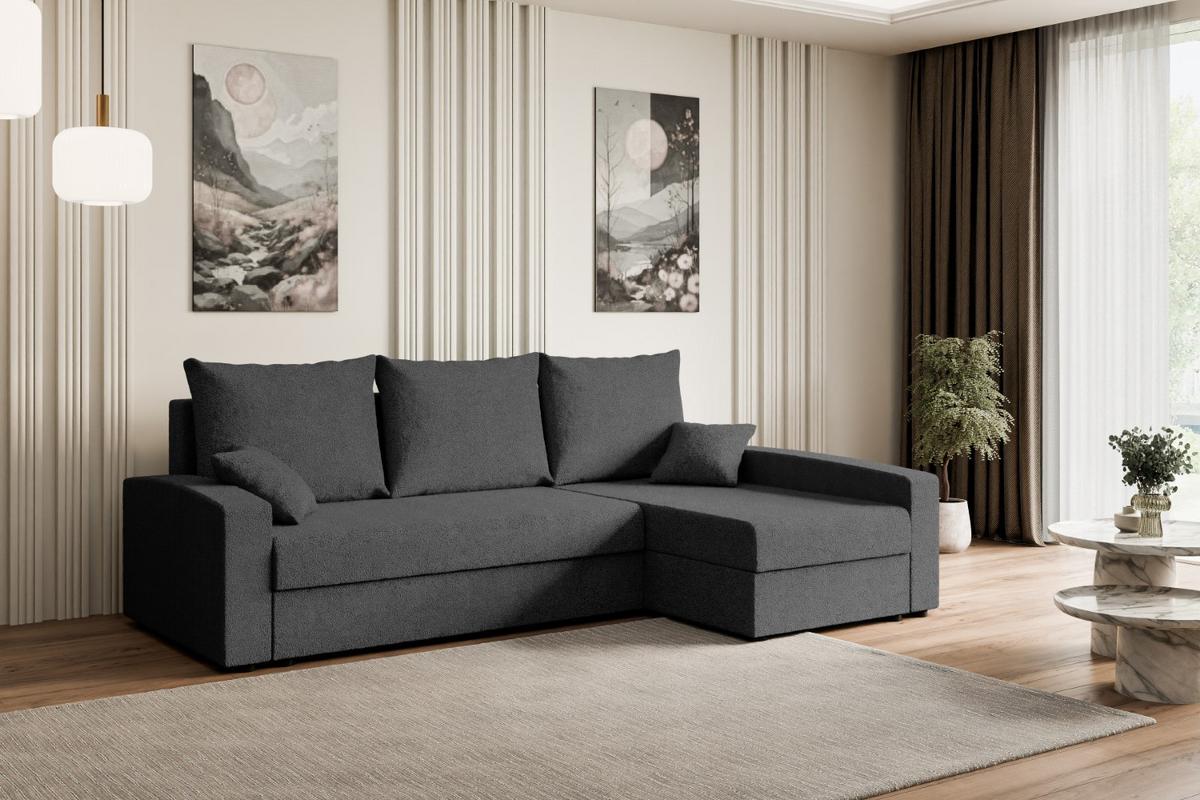 ECKSOFA mit Schlaffunktion und Bettkasten ALESIA-L 231x140x90 cm Grau Bouclé - Silberfarben/Grau, Holzwerkstoff/Kunststoff (231/140cm) - ALTDECOR