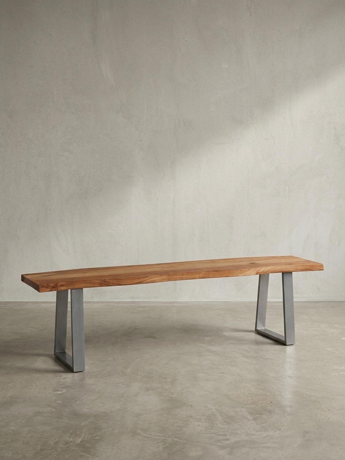 ESSZIMMERBANK Massivholz Metall Baumkante Chromgestell, Akazie 140x40x46 cm - Silberfarben/Braun, Holz/Metall (140/46/40cm) - KADIMA DESIGN