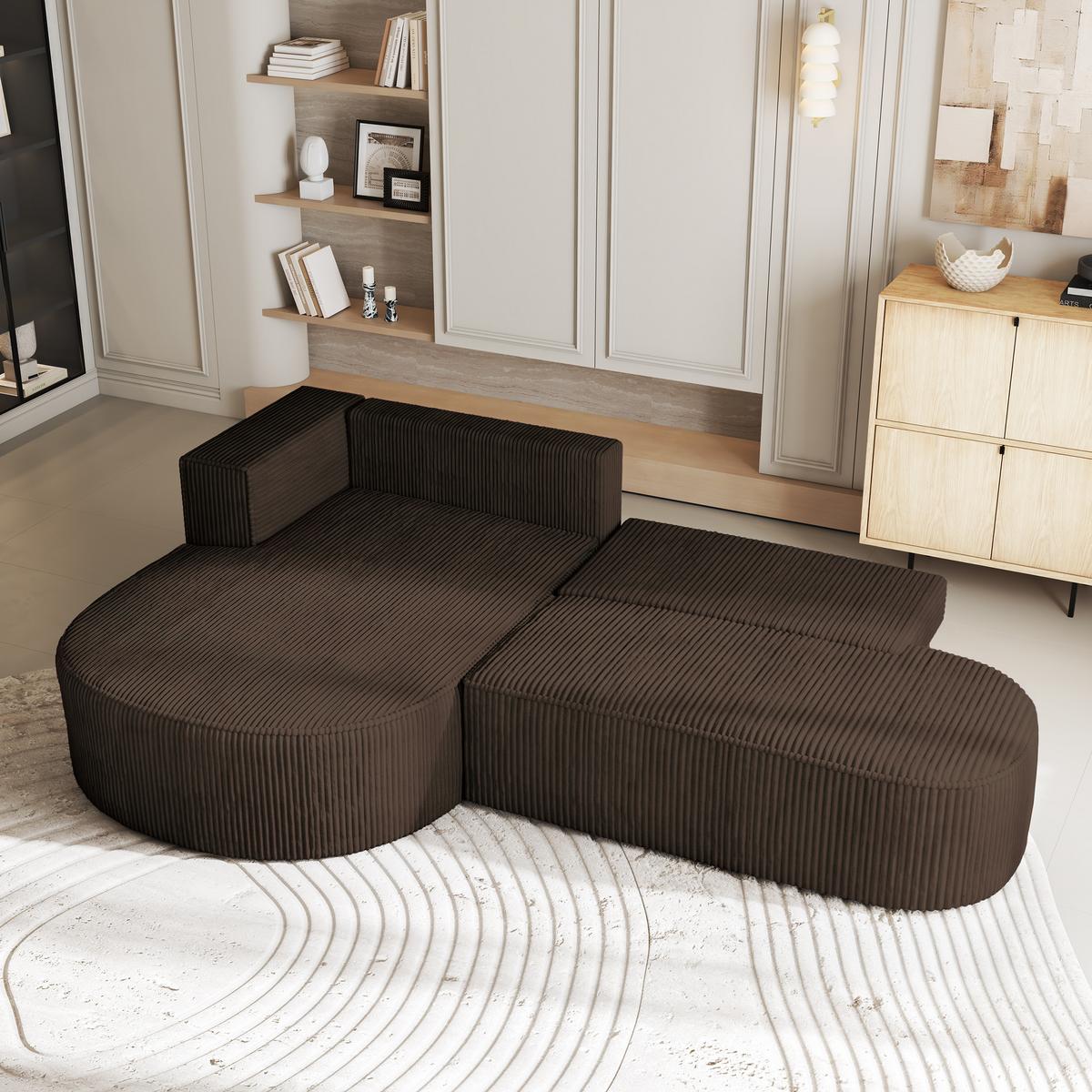 ECKSOFA CORTIO P L-S Braun Kordstoff mit Schlaffunktion - Braun, Holz (265/174cm) - MASSENO