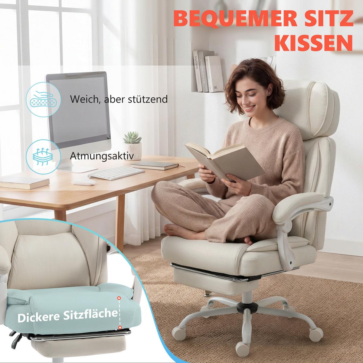 BÜROSTUHL Kunstleder Cremeweiß - Creme/Weiß, Kunststoff/Textil (75.5/122.5/70cm) - HOMCOM