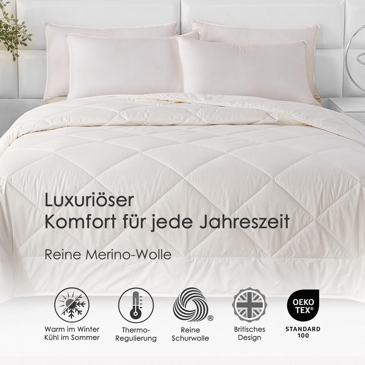 WINTERBETTDECKE Schurwolle 200/200 cm - Weiß, Textil (200/200cm) - Homescapes