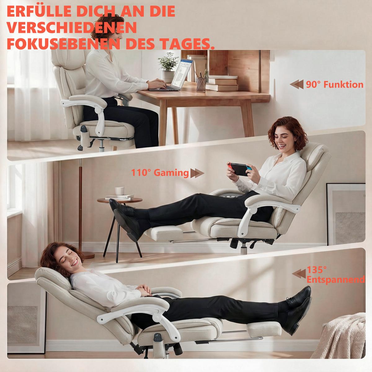 BÜROSTUHL Kunstleder Cremeweiß - Creme/Weiß, Kunststoff/Textil (75.5/122.5/70cm) - HOMCOM