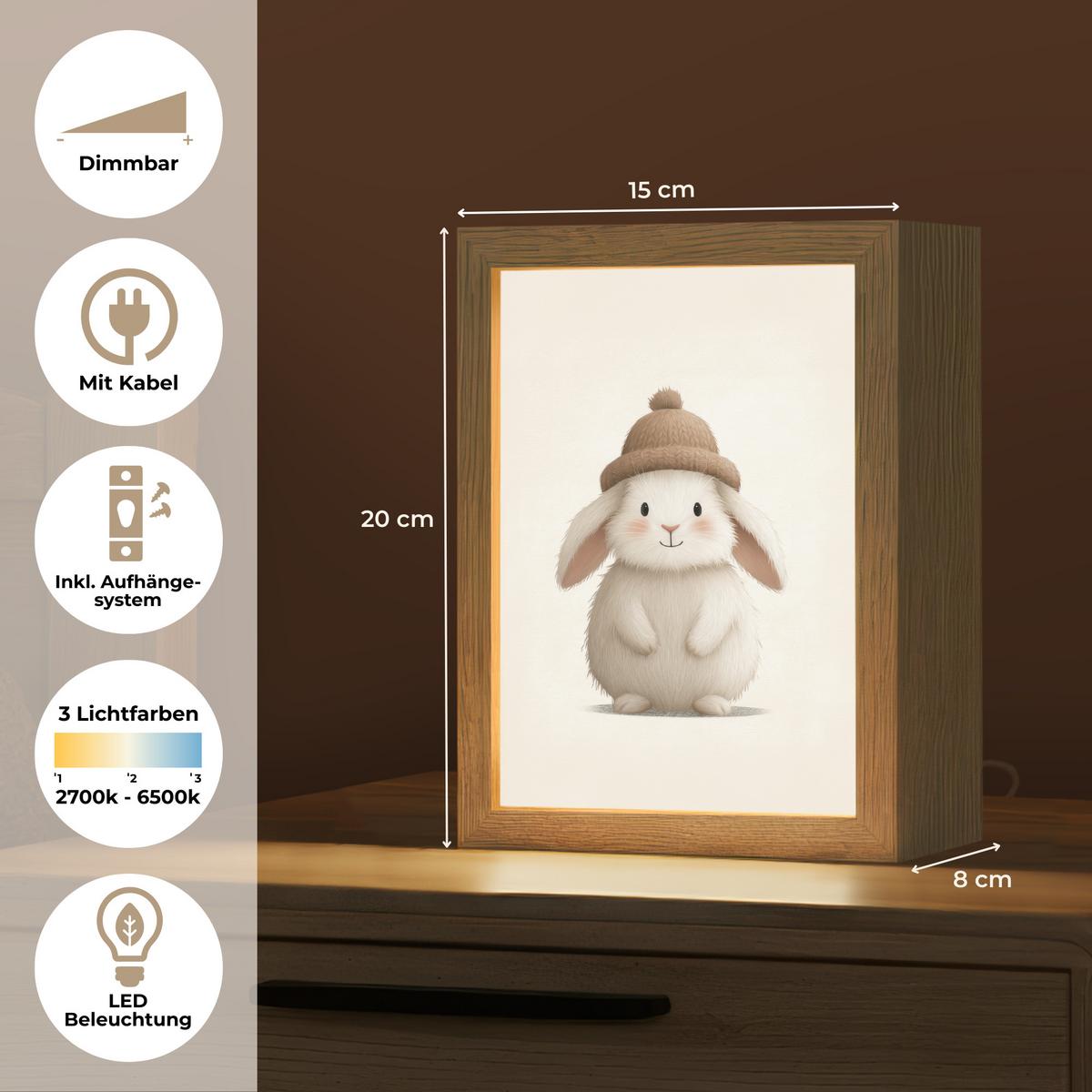 WANDLEUCHTE Kaninchen - Hut - Ohren - Beige 15x20 cm - Creme, Holzwerkstoff (15/20/8cm) - OnlyWow