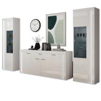 WOHNWAND weiß Hochglanz 330 cm, Soft-Close-Funktion, inkl. Beleuchtung - Weiß Hochglanz/Silberfarben, Glas/Holzwerkstoff (332/202/42cm) - Inn.Furn