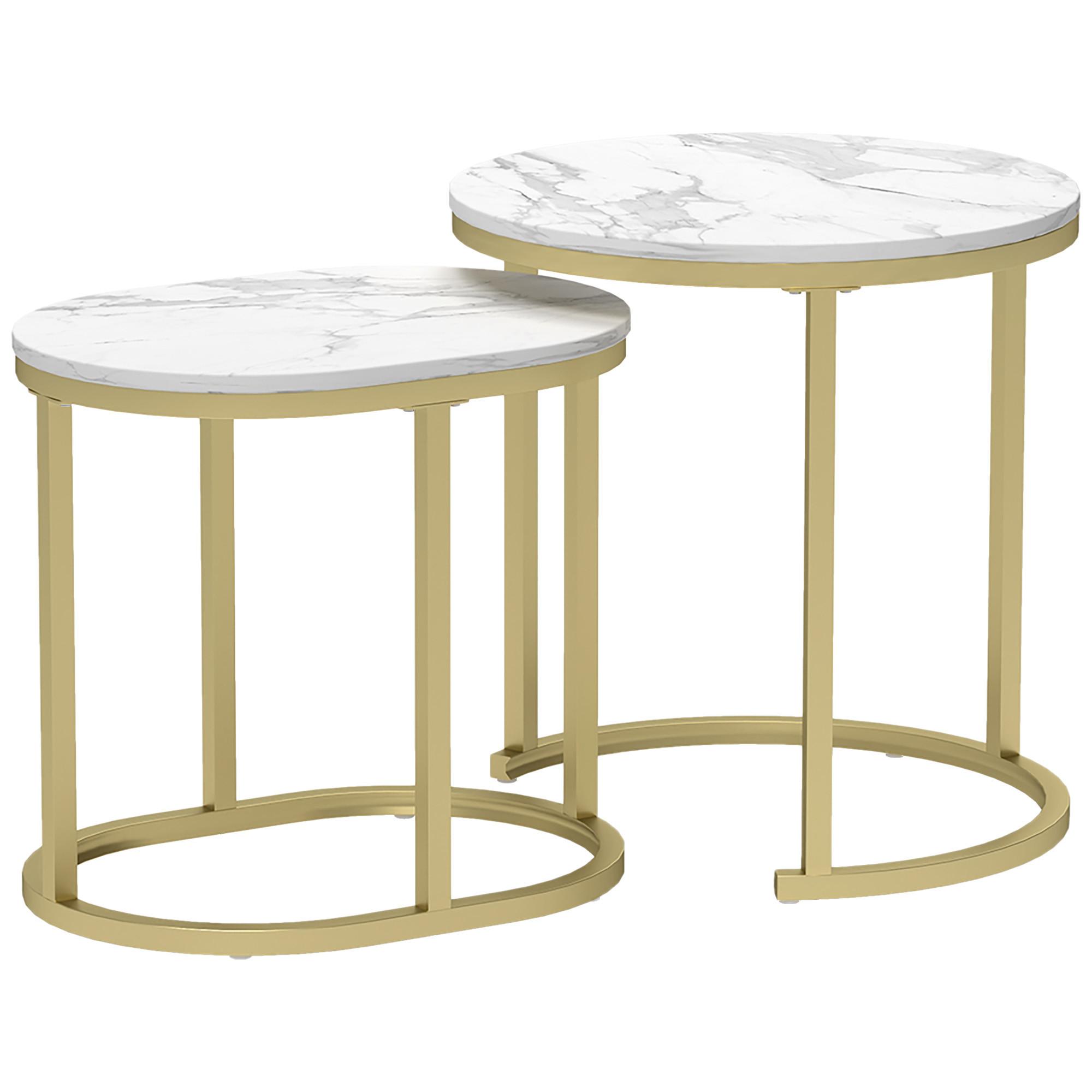 COUCHTISCH rund 2er Set Stapelbarer Beistelltisch mit Stahlrahmen für Wohnzimmer - Weiß, Holzwerkstoff (50/50/50.5cm) - HOMCOM
