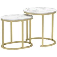COUCHTISCH rund 2er Set Stapelbarer Beistelltisch mit Stahlrahmen für Wohnzimmer - Weiß, Holzwerkstoff (50/50/50.5cm) - HOMCOM