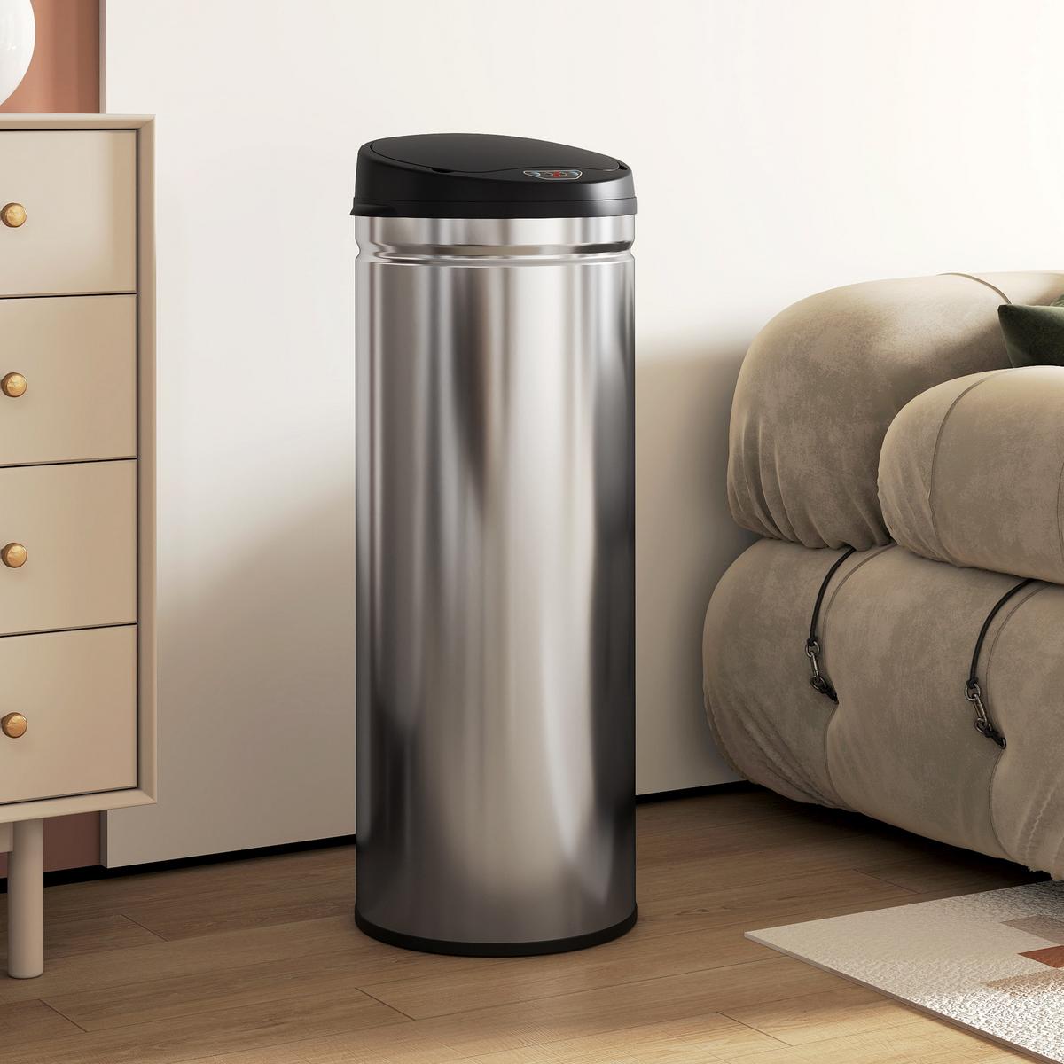 MÜLLEIMER mit Sensor 50L Edelstahl Automatischer Mülleimer mit Soft-Close-Deckel - Silberfarben, Metall (30.5/85/30.5cm) - HOMCOM