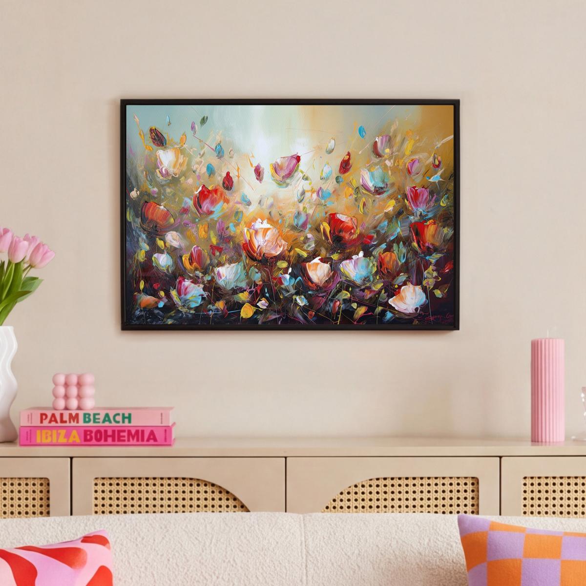 LEINWAND Bilder mit Rahmen - Blumen - Kunst - Natur - Ölgemälde - 60x40 - Multicolor, Textil (60/40cm) - MuchoWow