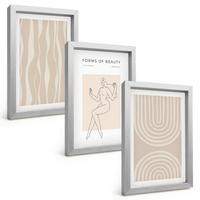 BILDER SET 3er Set - 20x30 cm Silberner Rahmen - Abstrakte Boho-Dekorationen - Silberfarben, Kunststoff (20/30cm) - TULUP