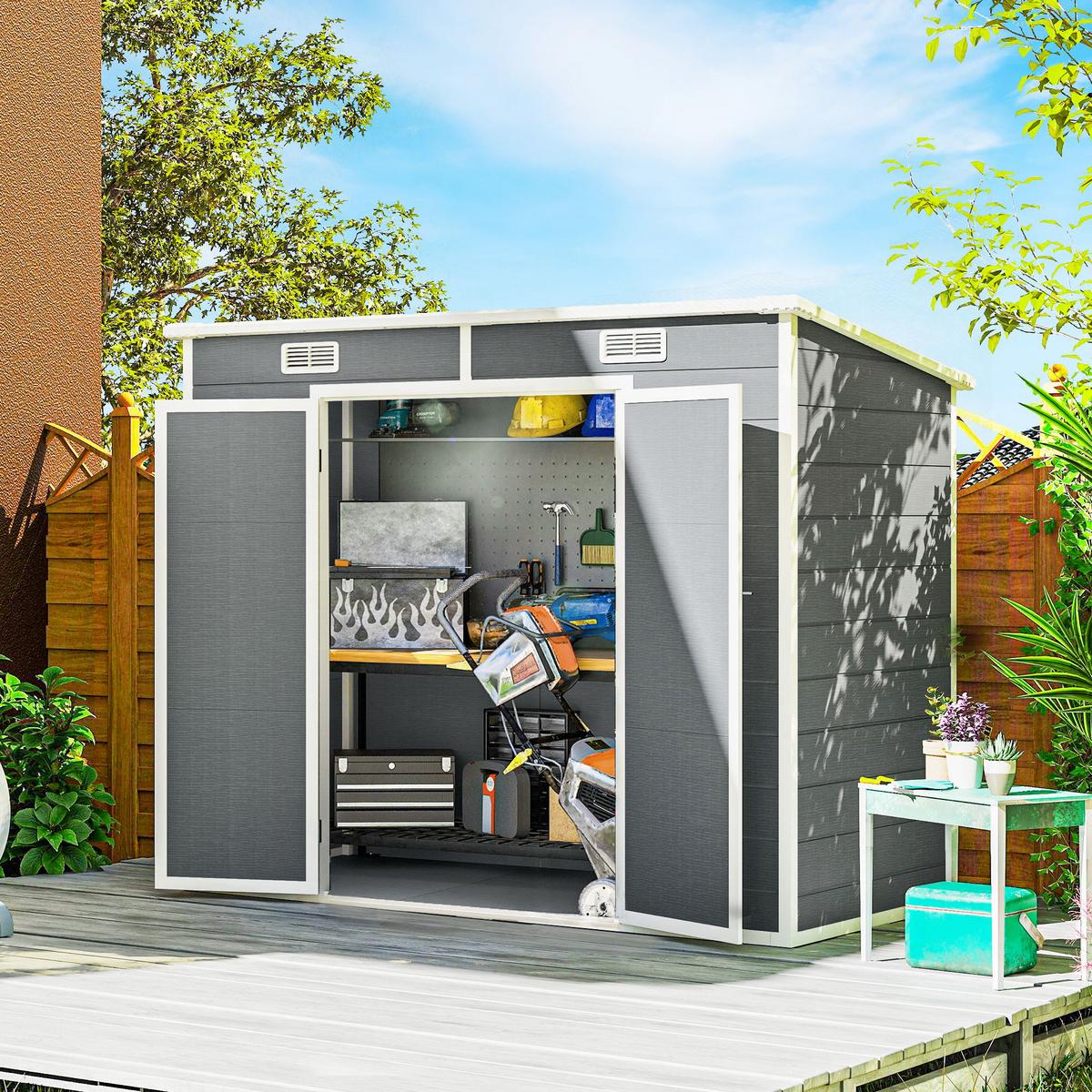 GERÄTEHAUS 2,54m², Wasserdicht Gartenhaus mit Pultdach, 238 x 125 x 183/165 cm - Grau, Kunststoff (125/183/238cm) - Outsunny