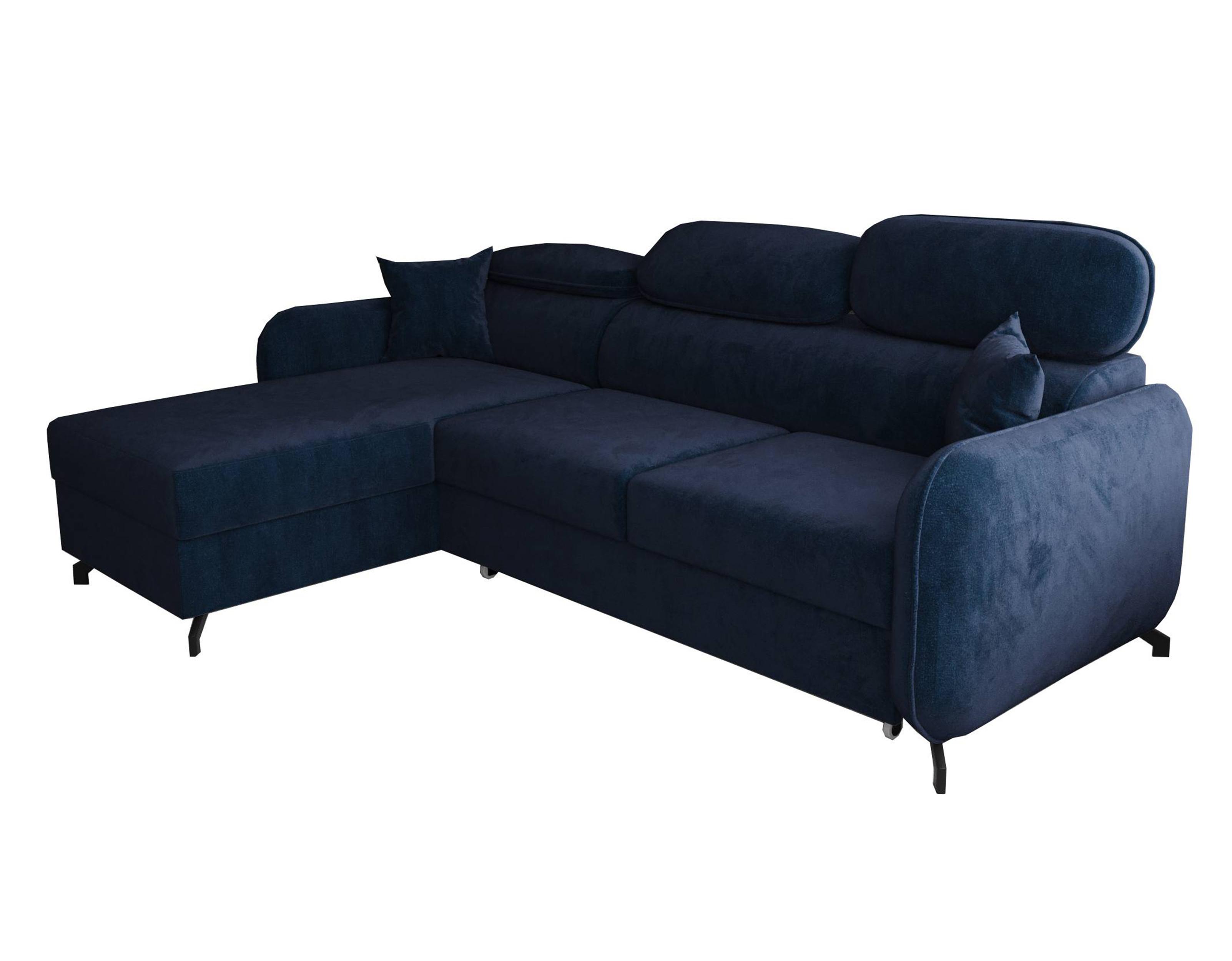ECKSOFA L Form Ribella 5 Blau 265/180/100 cm Links mit Schlaffunktion - Schwarz/Dunkelblau, Textil/Metall (180/265cm) - AX Living