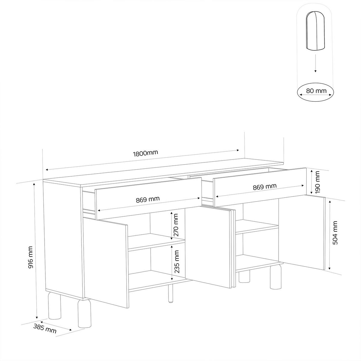 KOMMODE SENA mit Schubladen - Naturfarben, Holzwerkstoff (180/91.6/40.6cm) - Idohome