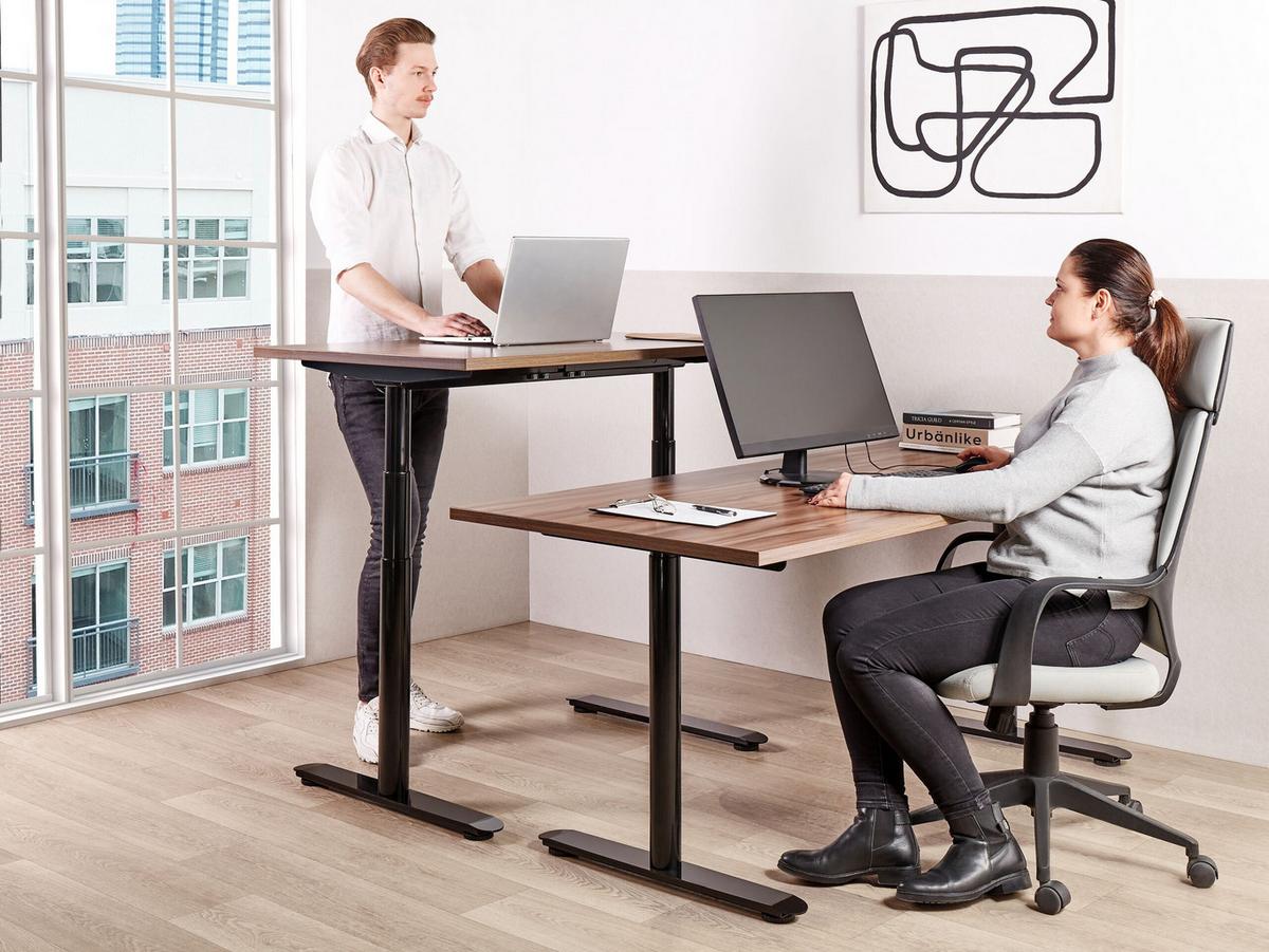 SCHREIBTISCH braunschwarz 120/72 cm elektrisch höhenverstellbar Destin IV - Dunkelbraun/Schwarz, Holz (72/120/67cm) - Beliani