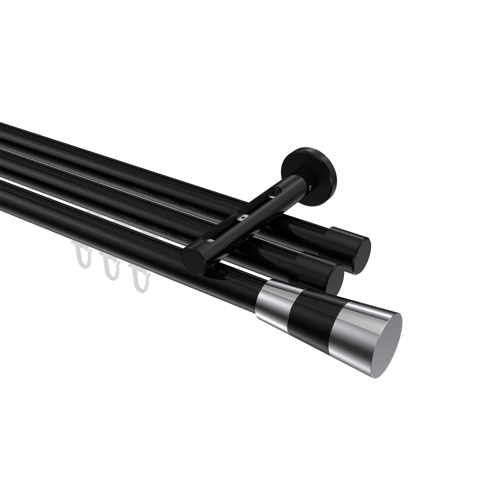 GARDINENSTANGE INNENLAUF Siteno Tanara 100 cm, 3-läufig, 20 mm Ø Schwarz - Chromfarben/Schwarz, Metall (100cm) - INTERDECO
