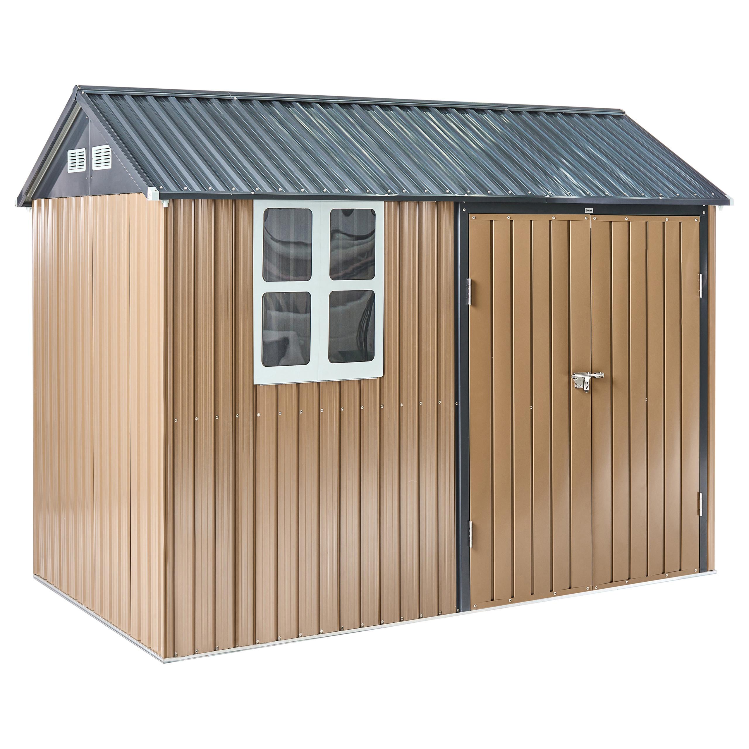 GERÄTEHAUS 313 cm 220 cm Braun Nocciano - Dunkelgrau/Braun, Metall (313/218/220cm) - Beliani