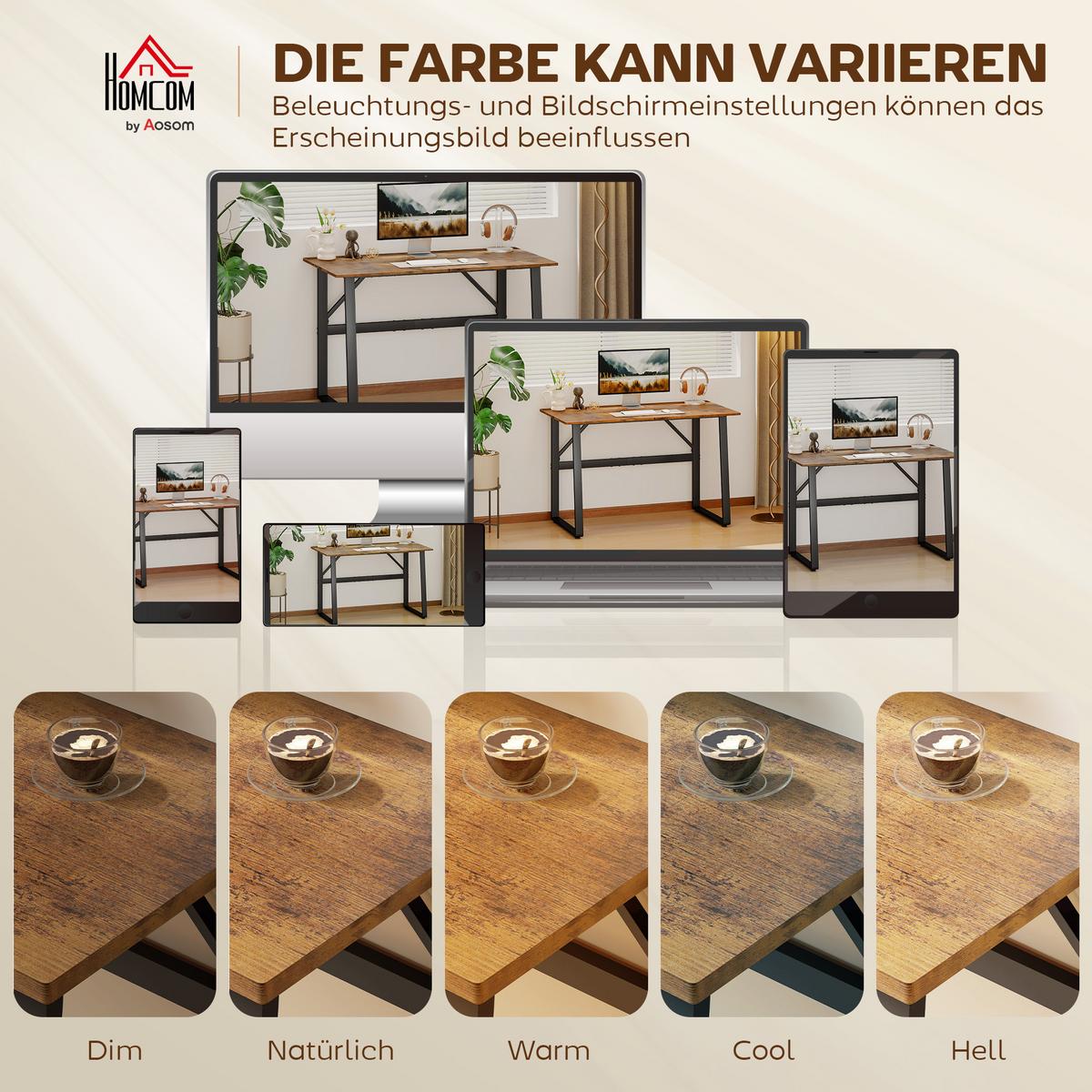 SCHREIBTISCH Spanplatte Stahl Rustikal-Braun - Schwarz/Braun, Holzwerkstoff/Metall (120/60/76cm) - HOMCOM