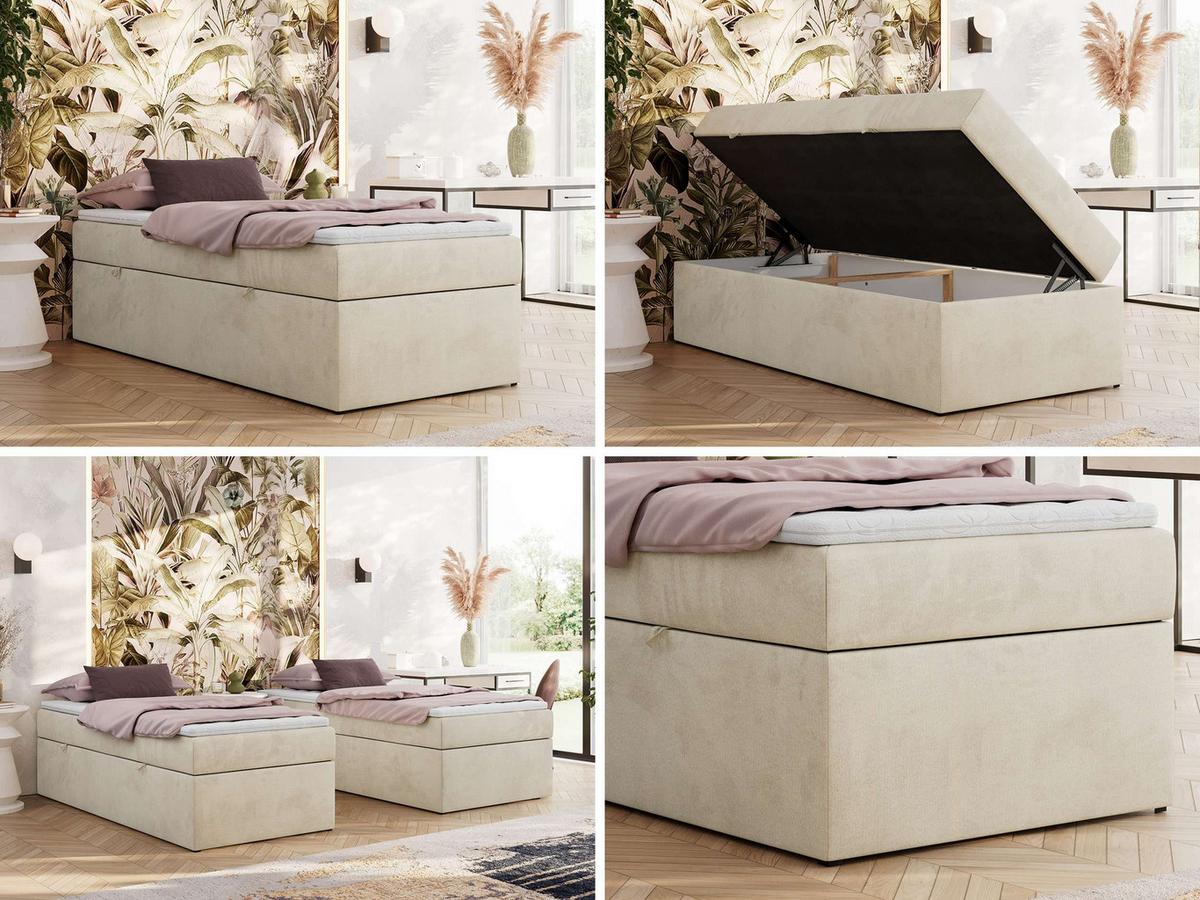 BOXBETT ZERO 90/200 - Beige Velvet - H3 - Topper Visco - Beige, Textil (90/200cm) - MKS