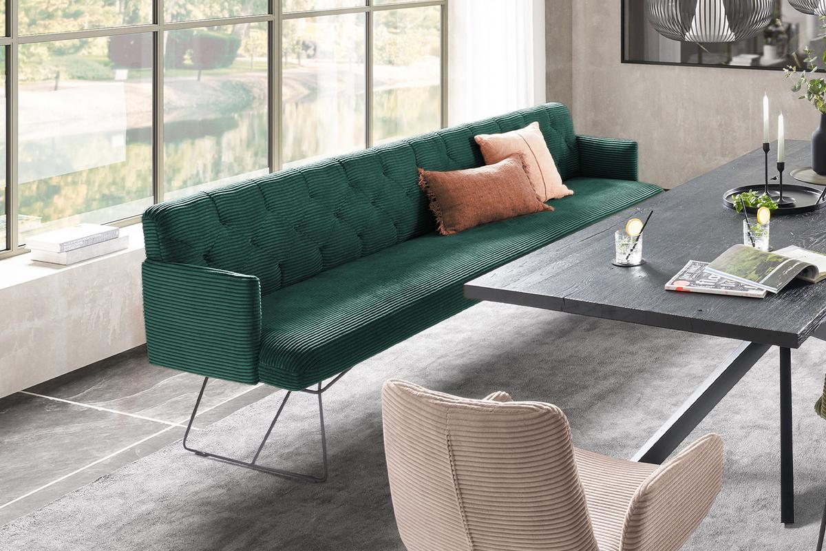 ESSZIMMERBANK CHARME Smaragdgrün Cord - Smaragdgrün, Textil (166/85/69cm) - KAWOLA