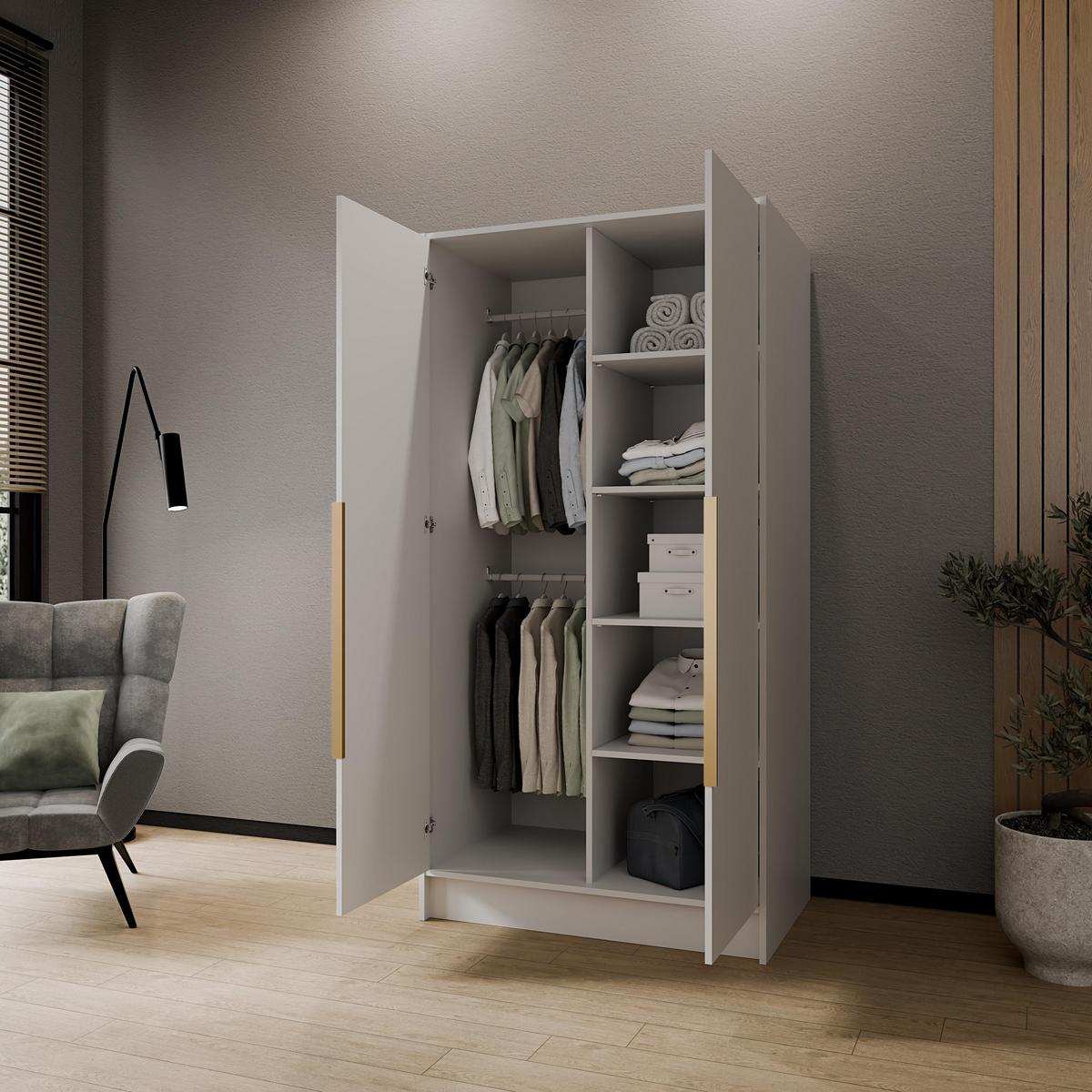 DREHTÜRENSCHRANK BERON 102/200/51 cm Modern Kleiderschrank 2-türig Weiß - Weiß, Holzwerkstoff (102/200/51cm) - MASSENO