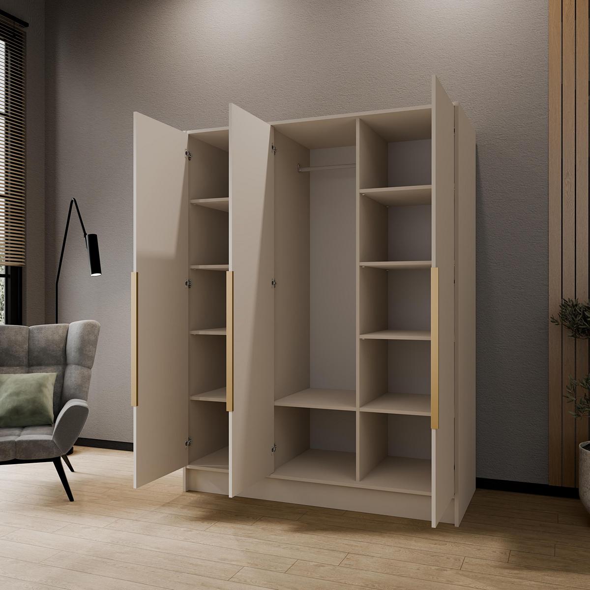 DREHTÜRENSCHRANK RENVO 150/200/51 cm Modern Kleiderschrank 3-türig mit Spiegel Kaschmir - Kaschmir, Holzwerkstoff (150/200/51cm) - MASSENO