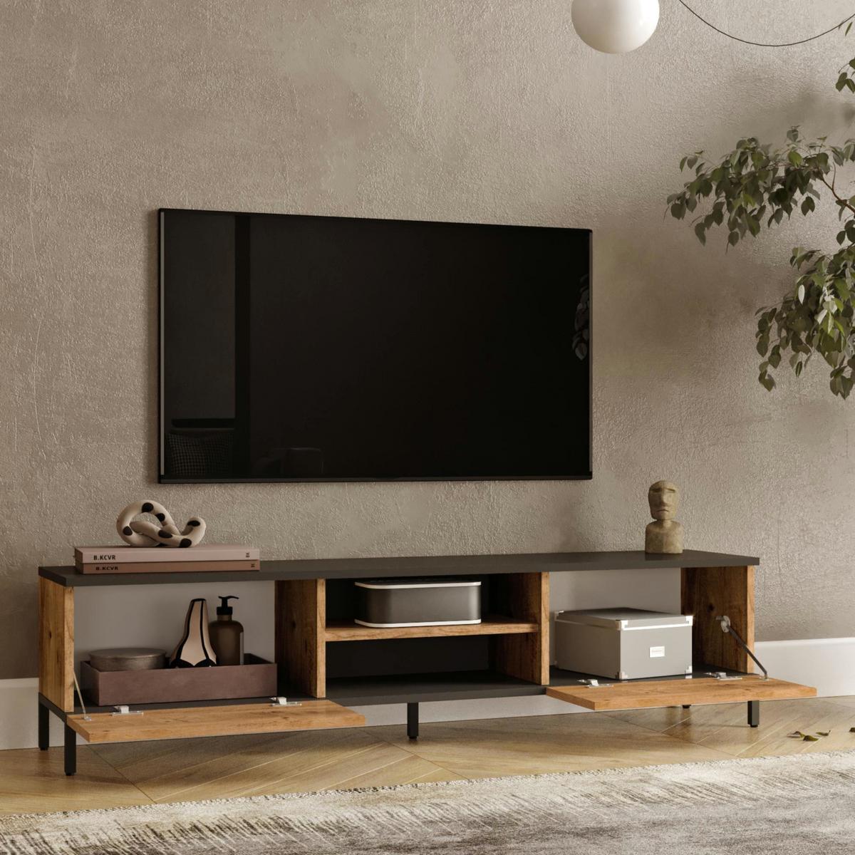 LOWBOARD Lempäälä - Braun, Holzwerkstoff/Metall (160/39/35cm) - [en.casa]