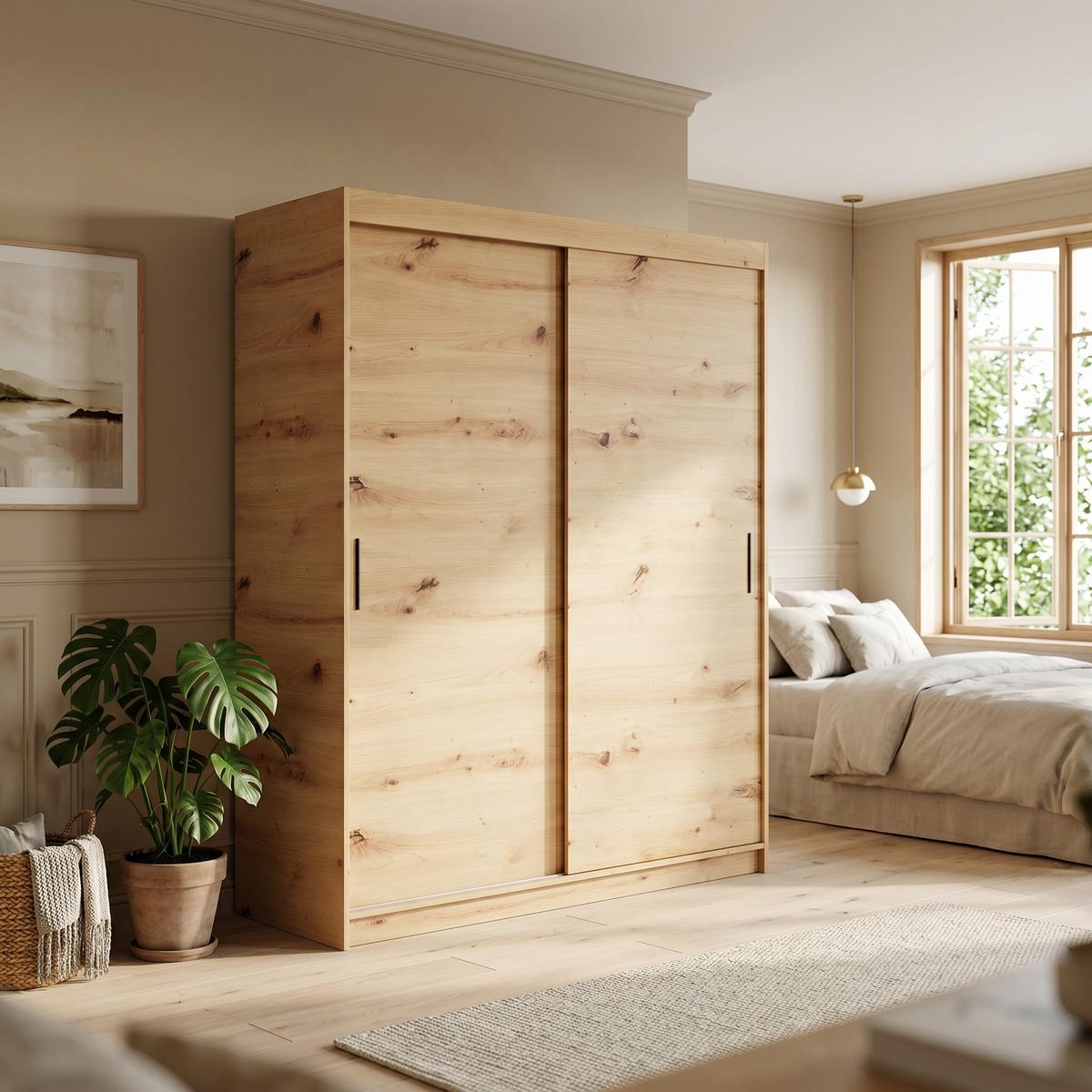 SCHWEBETÜRENSCHRANK TELA 100/205/60cm 2-türig mit Spiegel Eiche Artisan - Eiche Artisan, Holzwerkstoff (100/205/60cm) - MASSENO