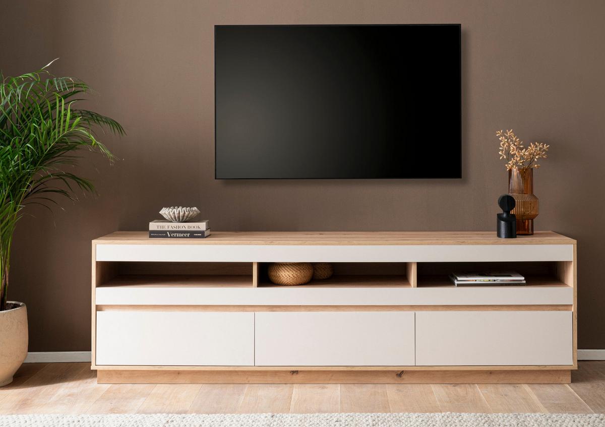 TV-LOWBOARD Kaschmir Sand und Eiche Artisan 202 cm, TV Unterschrank mit Schubkästen - Kaschmir/Eiche Artisan, Holzwerkstoff/Metall (202/60/45cm) - Furn.Design