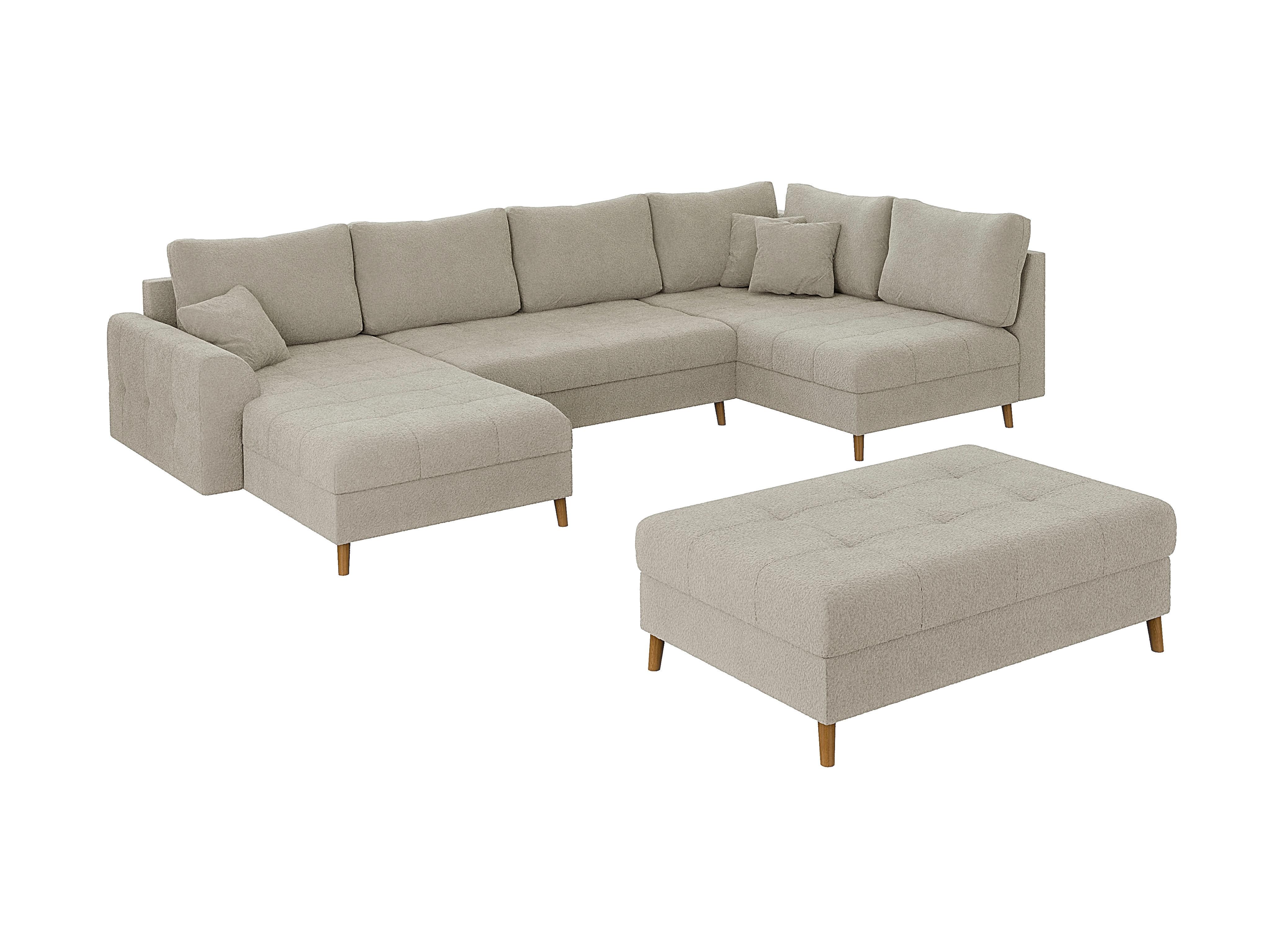WOHNLANDSCHAFT inkl. Hocker Henrik Beige Boucle - Beige/Braun, Holz/Textil (310/81/161cm) - S-Style