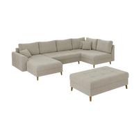 WOHNLANDSCHAFT inkl. Hocker Henrik Beige Boucle - Beige/Braun, Holz/Textil (310/81/161cm) - S-Style