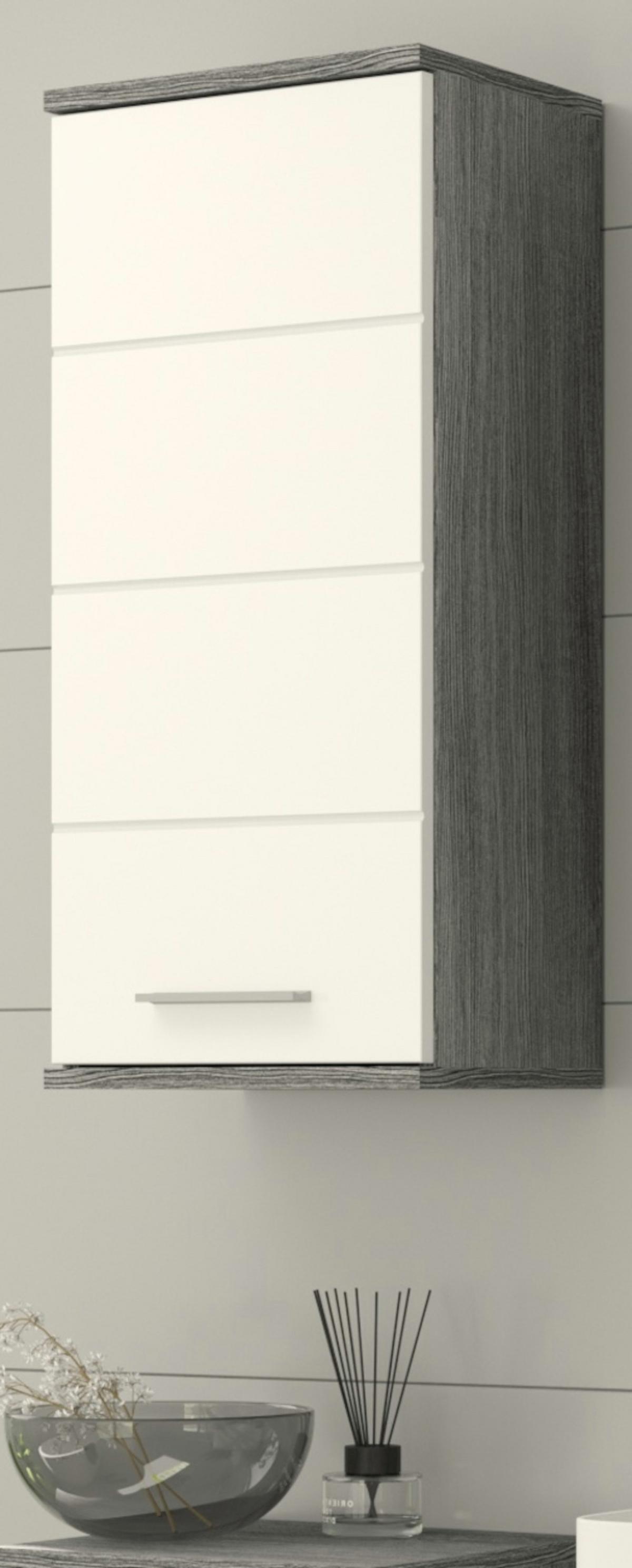 HÄNGESCHRANK weiß Hochglanz, grau, Badschrank mit 3 Fächern - Weiß Hochglanz/Silberfarben, Holzwerkstoff/Kunststoff (35/77/25cm) - Inn.Furn