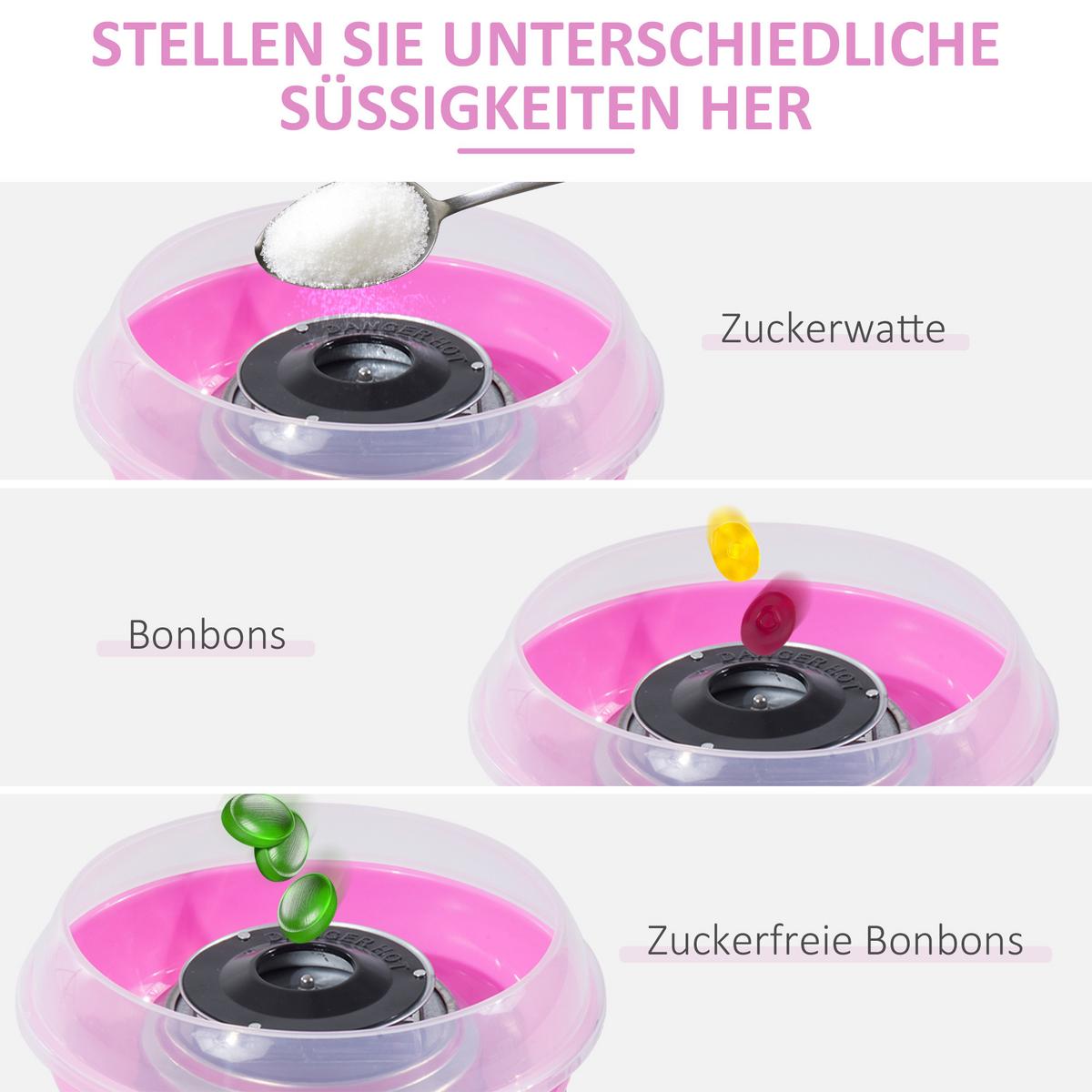 ZUCKERWATTEMASCHINE Edelstahl-und-PP Rosa - Rosa, Kunststoff (26/18/27cm) - HOMCOM