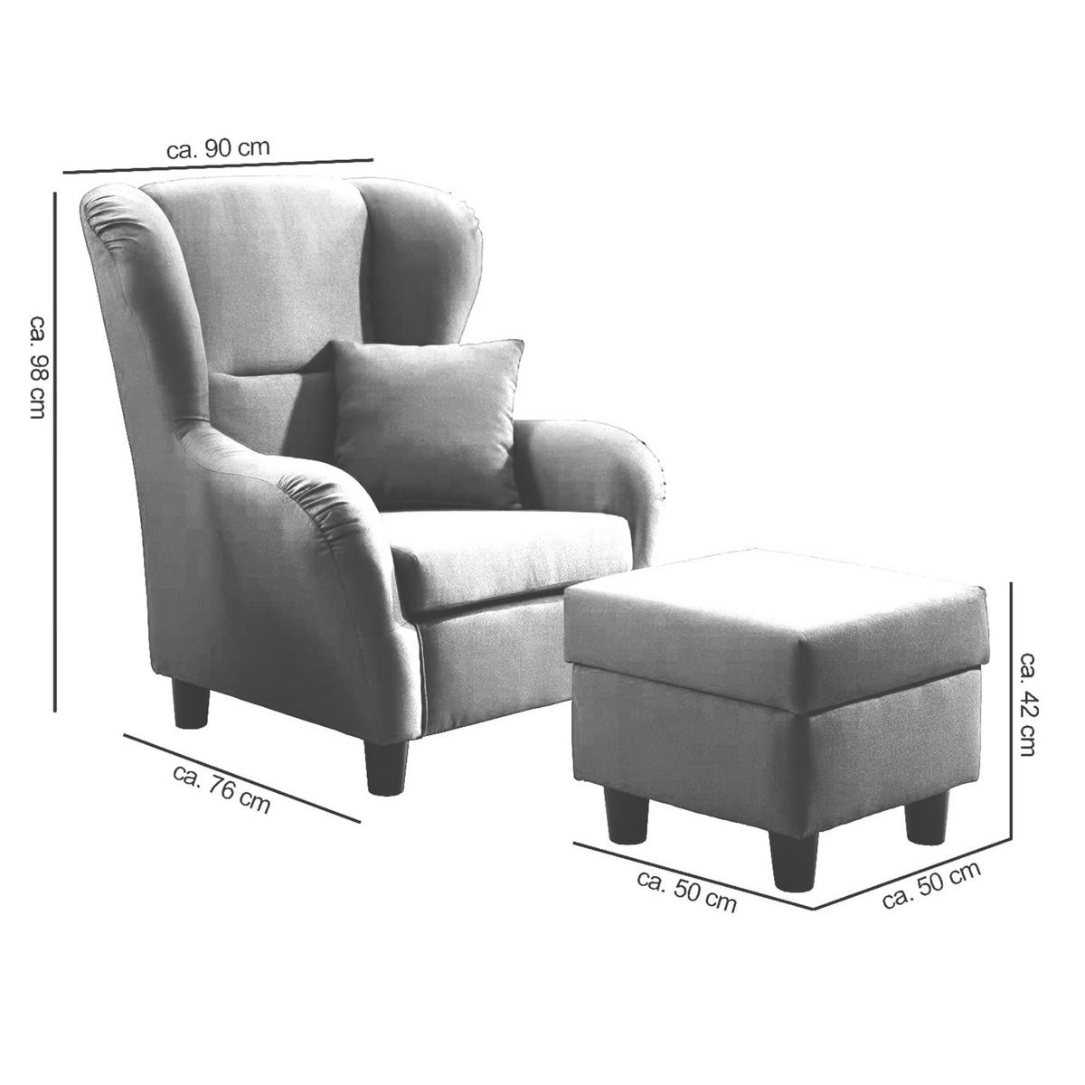 OHRENSESSEL mit HOCKER, hoher Sitzkomfort durch Wellenunterfederung B90/H98/T76 cm, Mikrofaser Leder-Optik Vintage Braun / 18005 - Schwarz/Braun, Holz/Textil (90/98/76cm) - luma-home