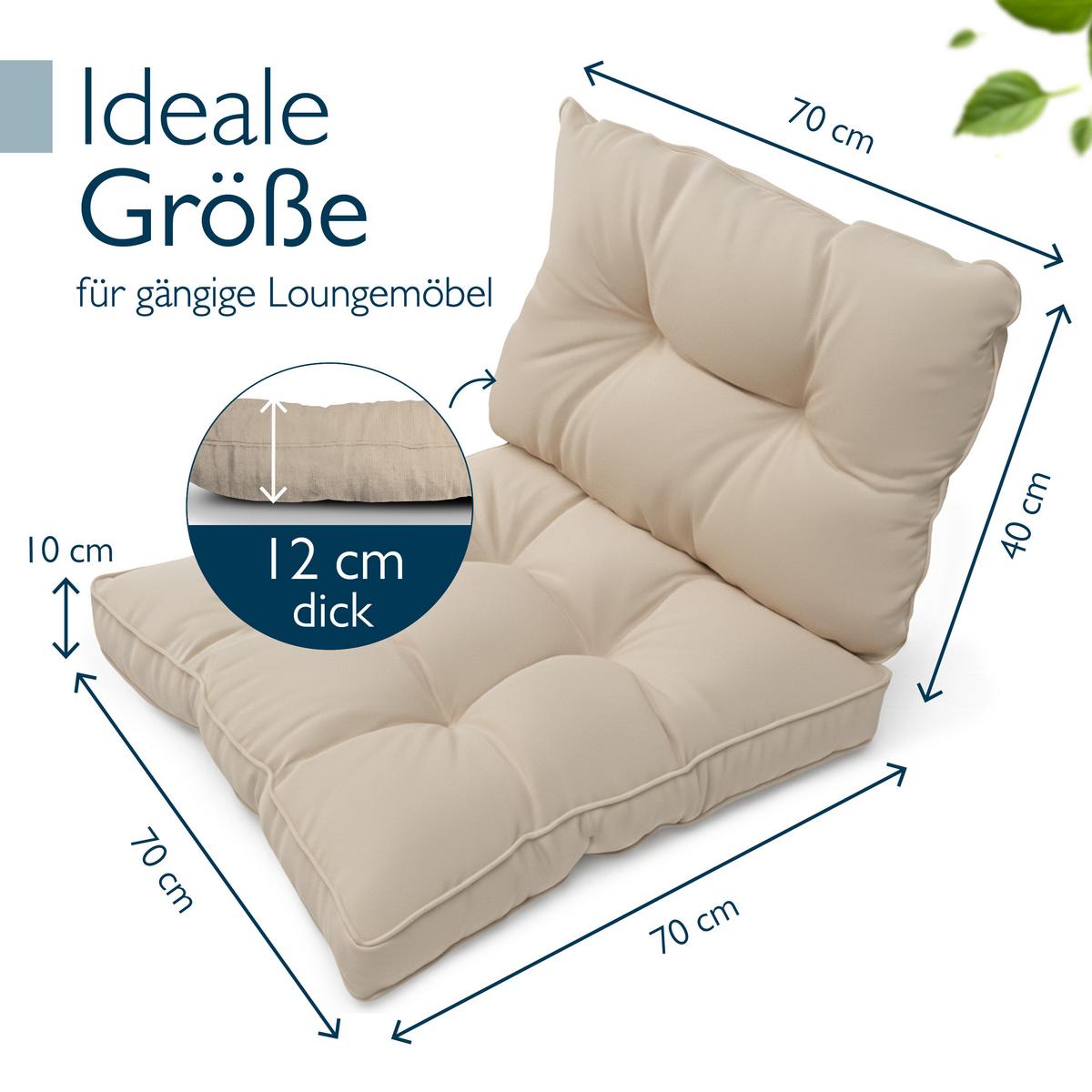 LOUNGEKISSEN Flair Outdoor Sitz 70x70x10cm mit Rücken 70x40x12cm Natur (2tlg) - Naturfarben, Textil (70/70cm) - Beautissu 