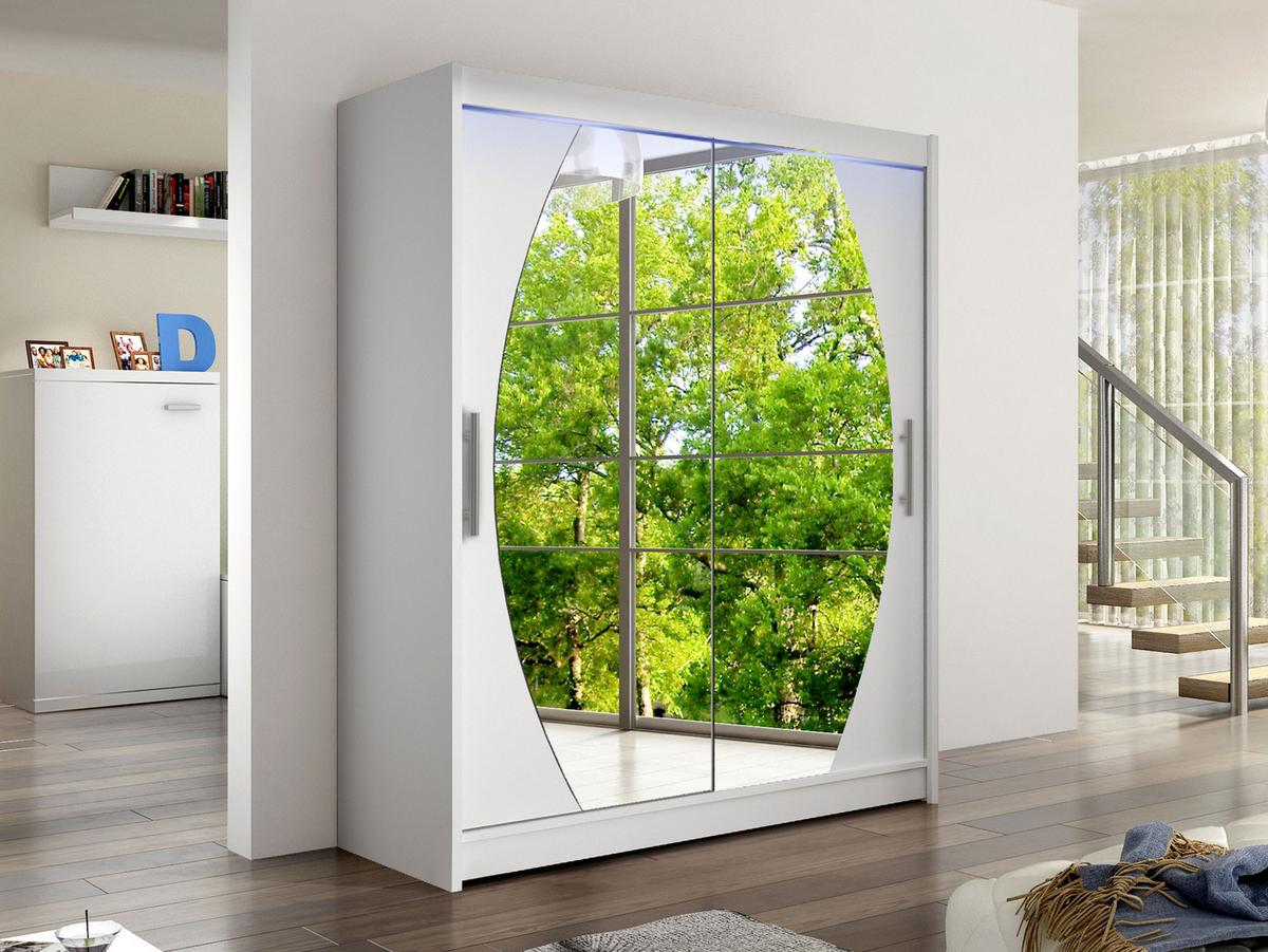 SCHWEBETÜRENSCHRANK Westa VIII, mit RGB LED Beleuchtung - Silberfarben/Weiß, Holzwerkstoff/Metall (150/200/58cm) - MIRJAN24