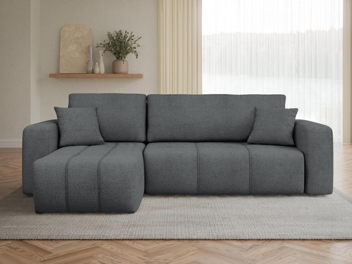 ECKSOFA Furyn Boucle - Dunkelgrau/Schwarz, Holzwerkstoff/Kunststoff (244/145cm) - MIRJAN24