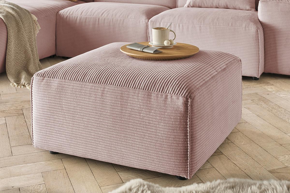 POLSTERHOCKER RANI Pink Cord - Schwarz/Rosa, Kunststoff/Textil (80/42/80cm) - KAWOLA