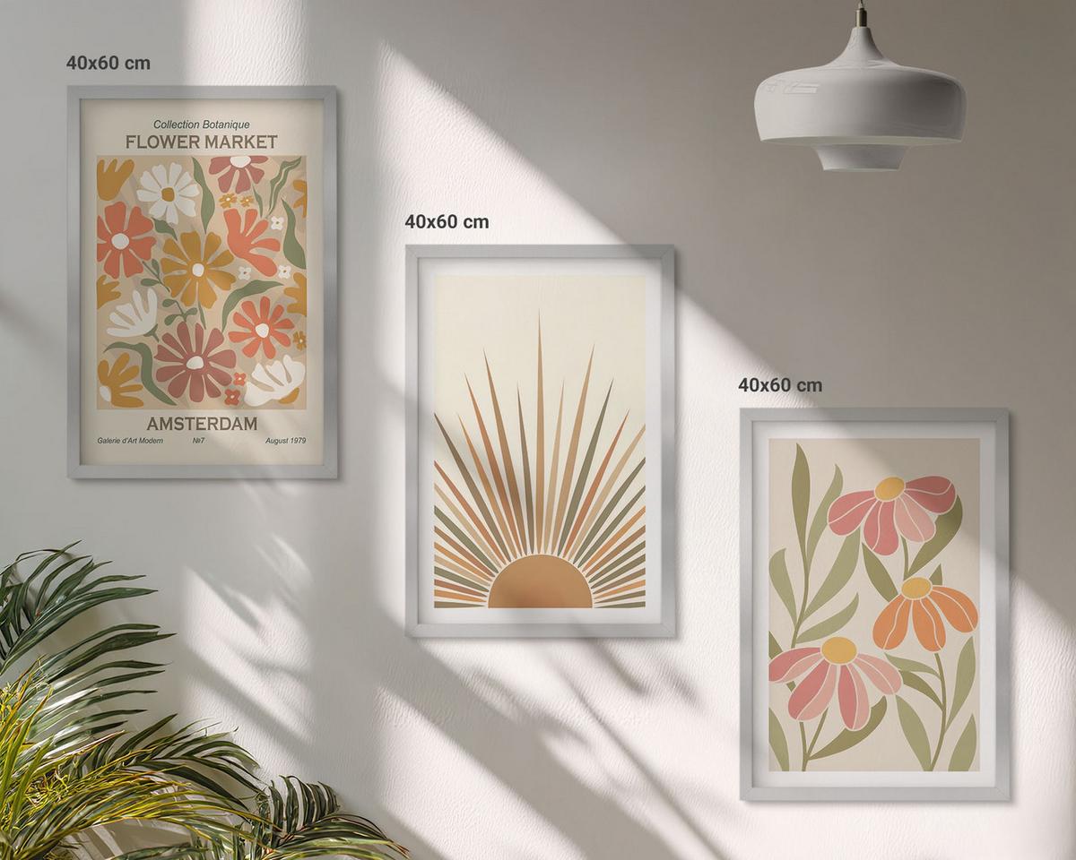 BILDER SET 3er Set - 40x60 cm Silberner Rahmen - Pastellfarbene Sonnenblumen - Silberfarben, Kunststoff (40/60cm) - TULUP