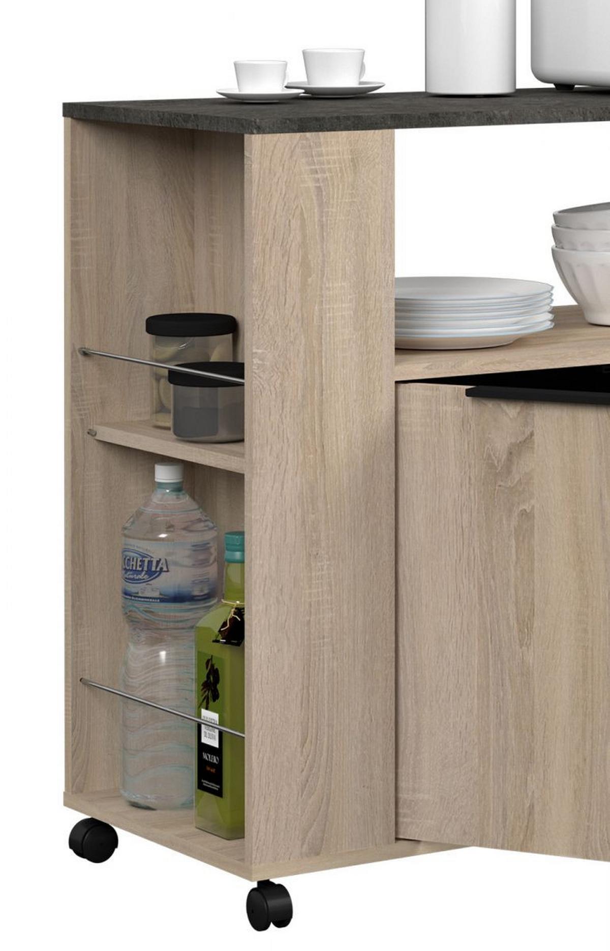 KÜCHEN-SET Eiche, grau, 3-teilig mit Buffet, Kücheninsel und Schrank - Eichefarben/Schwarz, Holzwerkstoff/Kunststoff (284/184/80cm) - Parisot Meuble