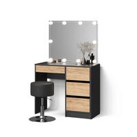 SCHMINKTISCH Imola Anthrazit/Goldkraft Eiche mit LED Beleuchtung und Hocker - Honigeiche/Anthrazit, Holzwerkstoff (90/75/40cm) - Livinity®