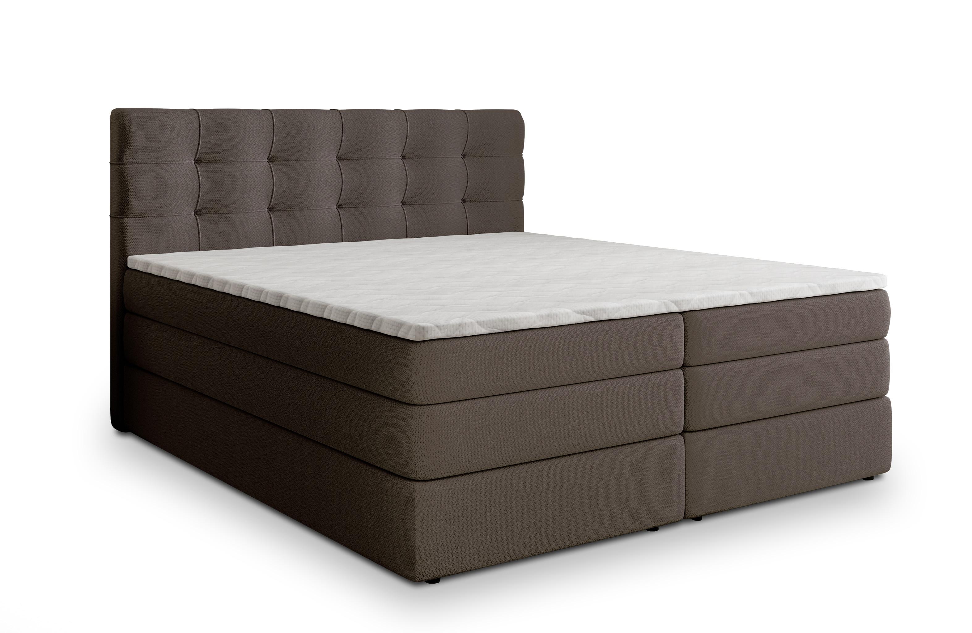 BOXSPRINGBETT AREZI 140x200 cm mit Matratze und Topper - Braun - Braun, Holz (140/200cm) - MASSENO