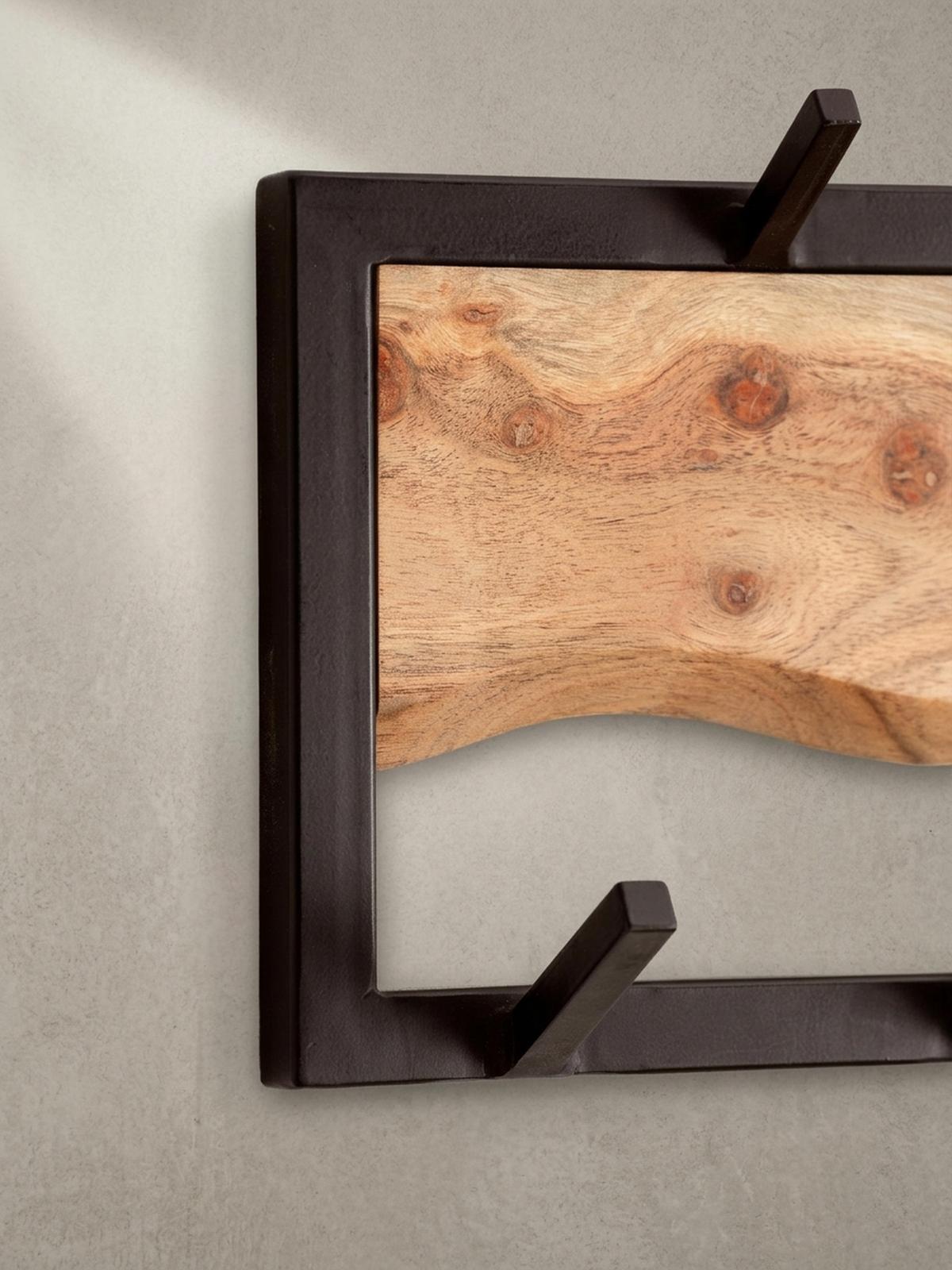 WANDGARDEROBE Akazie Massivholz Metall Modern 80x20x8 cm mit Wellenmuster - Akaziefarben, Holz (80/22/8cm) - KADIMA DESIGN
